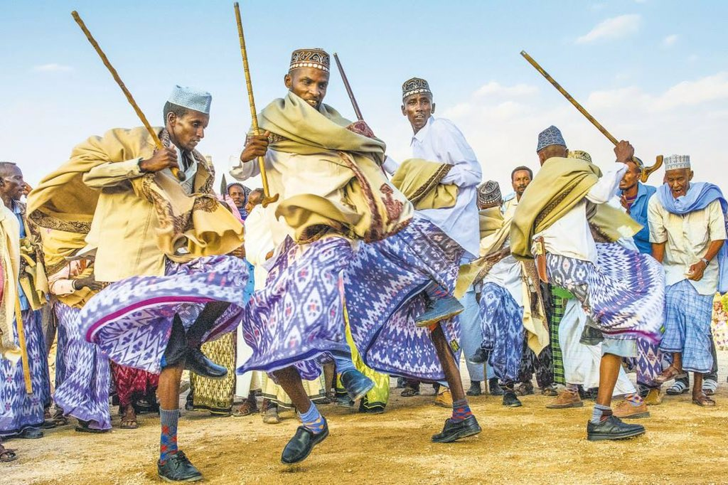 Somaliland elders performing a traditional stick dance
